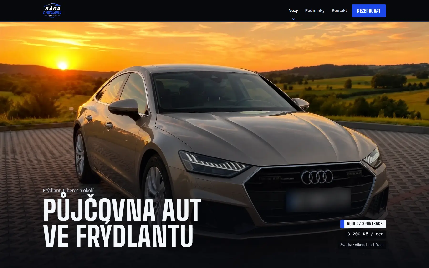 Home page for car hire at karafrydlant.cz