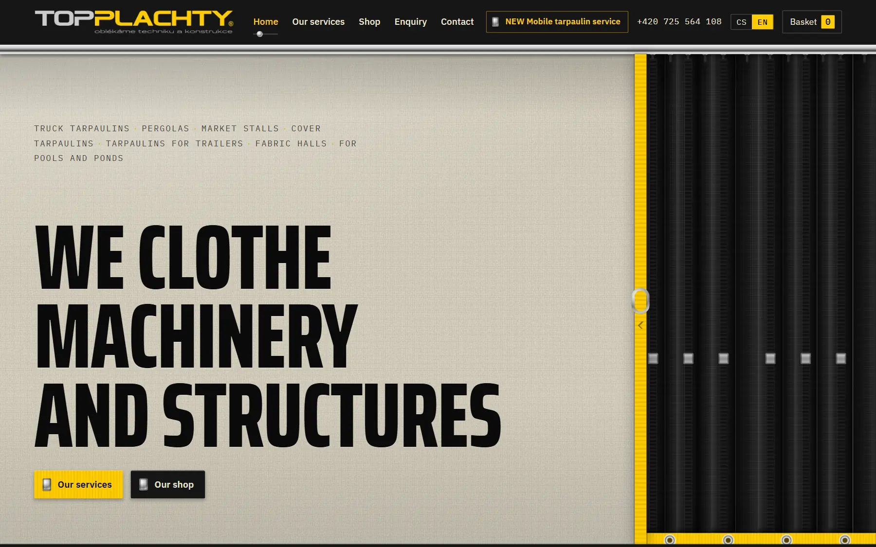 Home page for a tarpaulin manufacturer at topplachty.cz